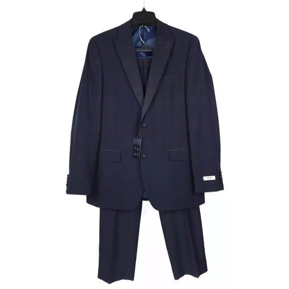 Alfani Slim-Fit Stretch 2-Piece Tuxedo Diamond Grid Navy 38L 30x32 NWT *Defect* - Picture 1 of 11